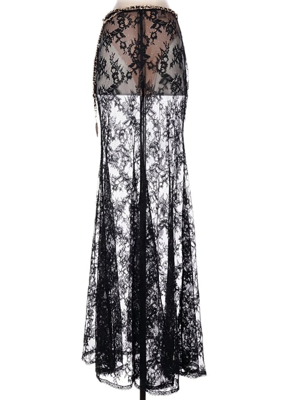 ๐A BOMBSHELL!๐The Dolls House Francesca Black Lace Maxi Skirt w/ Chain & Belt - Picture 9 of 16